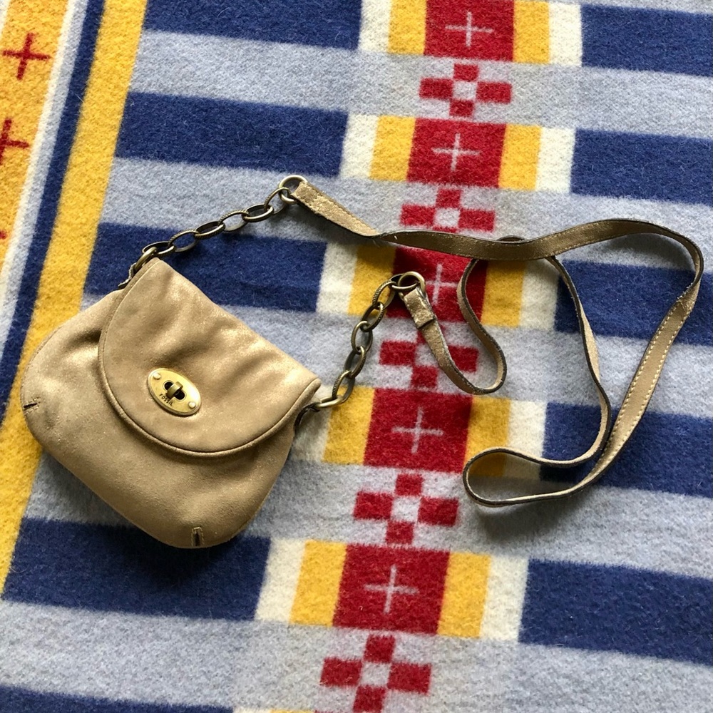 Gold Fossil Genuine Leather Mini Crossbody Purse